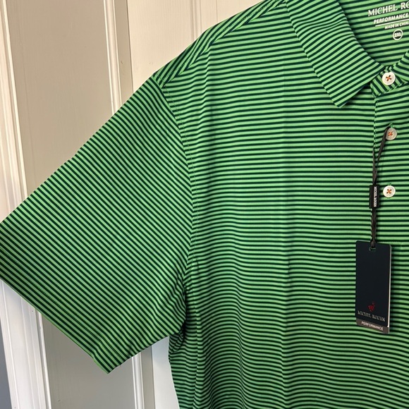 NWT Mens Green Striped Performance Polo Relaxed Fit - Picture 4 of 7